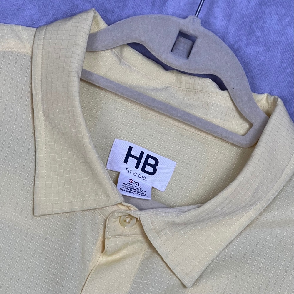 HB Fit by DXL Button Down Shirt Mens 3XL Yellow Excellent Polyester Short Sleeve